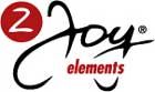 Logo mit der Aufschrift "2Joy elements" in stilisierter Schrift, rotes Kreisdesign links oben.