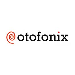 Otofonix logo with a red spiral symbol as the letter "O".