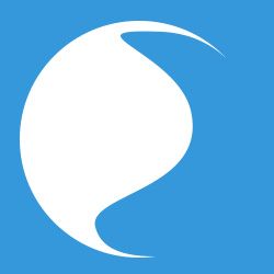 Abstrakte weiße Form auf blauem Hintergrund, die einen stilisierten Buchstaben oder Logo darstellt.