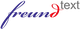 Text-Logo mit blauem "freund" und grauem "text". "d" in rot geschwungen.