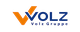 Logo der Volz Gruppe mit orangem "V" und blauer Schrift.