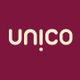 Logo mit dem Text "unico" in cremeweißer Schrift auf dunkelrotem Hintergrund.