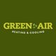 Logo of "Green Air Heating & Cooling" with a leaf fan design on a green background.