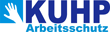 Logo mit blauer Hand, Text: "KUHP Arbeitsschutz" in Blau.