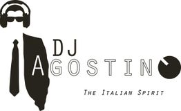 Silhouette eines DJs mit Kopfhörern. Text: "DJ Agostino, The Italian Spirit".