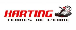 Logo de Karting Terres de l'Ebre con dibujo de piloto en kart y bandera a cuadros.