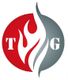 Rotes und graues Logo mit Flammenmotiv und den Buchstaben T und G.