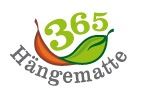 Logo mit "365 Hängematte", Blatt- und Hängematten-Grafik in Grün und Orange.