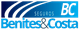 Logotipo azul de "Benites & Costa Seguros" com iniciais "BC" à direita.
