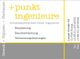 Visitenkarte mit gelbem Text: "+punkt ingenieure", Dienstleistungen und Kontaktdaten.