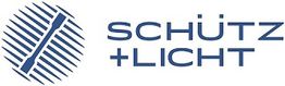 Logo: Kreis mit diagonalem Stab und Schriftzug "SCHÜTZ + LICHT" in blauer Farbe.