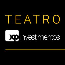 Imagem com texto "TEATRO XP Investimentos" em fundo preto e letras amarelas.