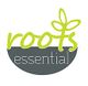 Logo with "roots essential" in green and gray with a stylized leaf design.