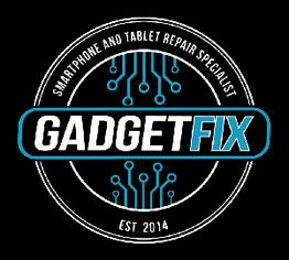 GadgetFix logo: Smartphone and tablet repair specialist, est. 2014, with circuit design.