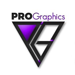 Logo triangular de PROGraphics, con colores negro y morado.