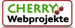 Logo: "CHERRY Webprojekte" mit zwei Kirschen als Dekoration.