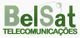 Logotipo da BelSat Telecomunicações com letras verdes e um ícone de satélite estilizado.