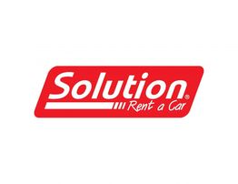 Logotipo de "Solution Rent a Car" en fondo rojo con letras blancas.