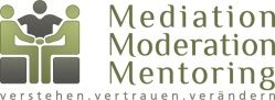 Logo: Zwei Figuren, Text "Mediation, Moderation, Mentoring" und "verstehen, vertrauen, verändern".