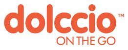Logotipo de "dolccio on the go" en letras naranjas.
