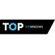 Logo met de tekst "TOP" en "TOPWINDOWS" op een zwarte achtergrond.
