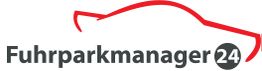 Logo mit roter Autolinie und Text "Fuhrparkmanager 24".