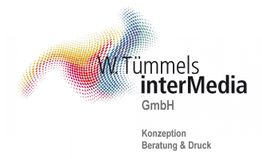 Logo von Tümmels interMedia GmbH mit buntem Punktmuster, Text: Konzeption, Beratung & Druck.