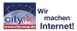 Logo von city-map mit Slogan: "Wir machen Internet!" und Website www.city-map.de.