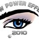 Auge mit Aufschrift „New Power Effekt 2010“, stilisiert in Schwarz und Blau.