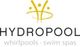 Logo mit gelbem Symbol und Text: "HYDROPOOL whirpools swim spas".