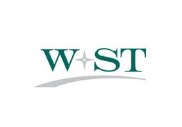Logo mit dem Wort "WEST", stilisiertem Kompassstern und geschwungener Linie darunter.