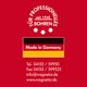 Rotes Logo für professionelles Bohren seit 1958, "Made in Germany", Kontakt und Website enthalten.