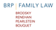 BRP Family Law logo in blue and yellow, with names Brodsky, Renehan, Pearlstein, Bouquet in red.