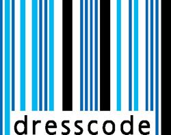 Strichcode-Design mit blauen und schwarzen Linien, darunter der Schriftzug "dresscode".