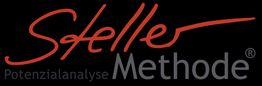 Logo mit rotem Schriftzug "Steller Methode" und kleinem Text "Potenzialanalyse" auf schwarzem Hintergrund.