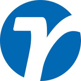Blaues rundes Logo mit einem stilisierten weißen „R“ in der Mitte.