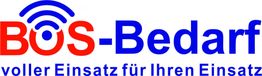 Logo mit "BOS-Bedarf" in Rot und Blau, darunter Slogan "voller Einsatz für Ihren Einsatz".