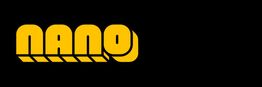 Texto "NANO" en amarillo sobre fondo negro, con diseño de letras gruesas y sombreadas.