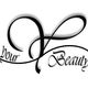 Stijlvol zwart logo met sierlijke tekst: "Your Beauty" en een decoratieve krul eromheen.