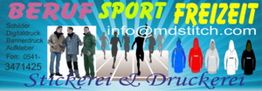 Werbung für Stickerei und Druckerei mit Berufskleidung, Sportbekleidung und Freizeitmode.