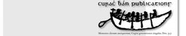 Schwarz-weiße Grafik eines Boots mit Menschen, darüber Text: "cunac bán publications".