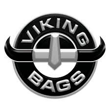 Viking Bags logo with a helmet design in black and silver.