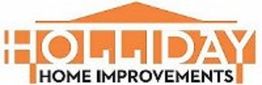 Logo for Holiday Home Improvements, orange text with a house roof design.
