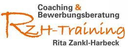 "Logo: Coaching & Bewerbungsberatung, RzH-Training, Rita Zankl-Harbeck in Orange und Grau."