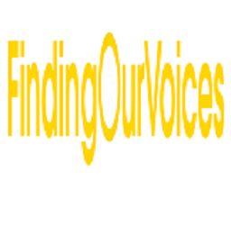Text: "FindingOurVoices" in yellow on a white background.