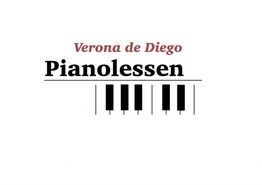 "Pianolessen logo met zwarte toetsafbeeldingen en tekst 'Verona de Diego' erboven."