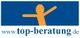 Logo mit orangener Figur auf blauem Hintergrund und Text: www.top-beratung.de.