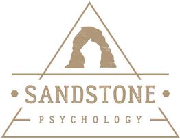 Sandstone Psychology logo with arch in triangle outline, text below the arch.