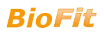 Der Text "BioFit" in orange Schrift auf weißem Hintergrund.
