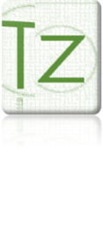 Buchstaben "TZ" in Grün mit reflektierter Spiegelung auf weißem Hintergrund.